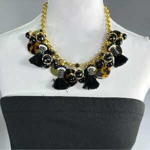J. Crew Statement Gold Chain Tortoiseshell Tassel‎ Charm Necklace Preppy Glam